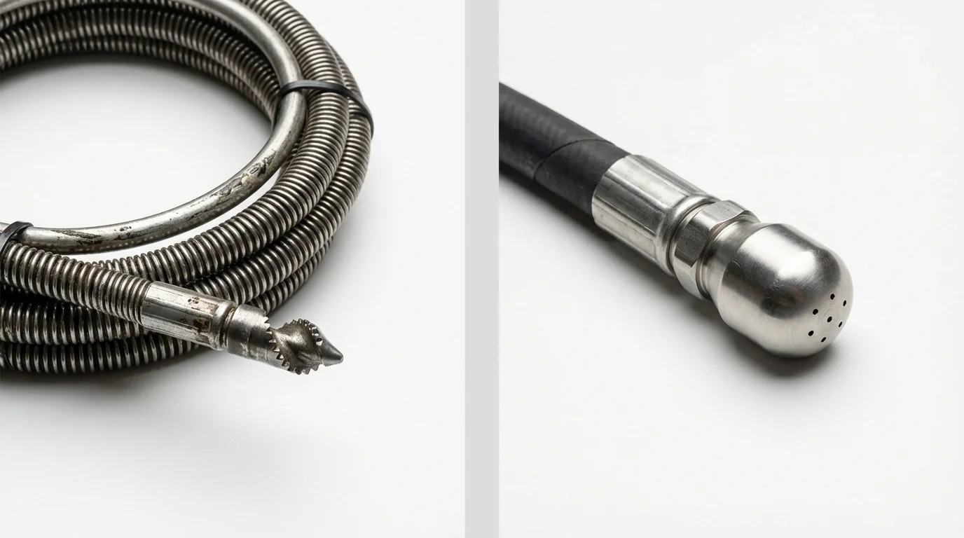 Drain snake cable and hydro jetting nozzle used for drain cleaning in Williamsburg, KY