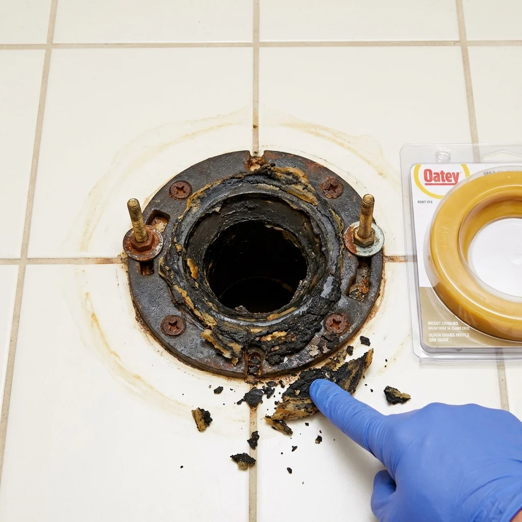 Failed wax ring showing water seepage at the base of a toilet in a Williamsburg, KY home