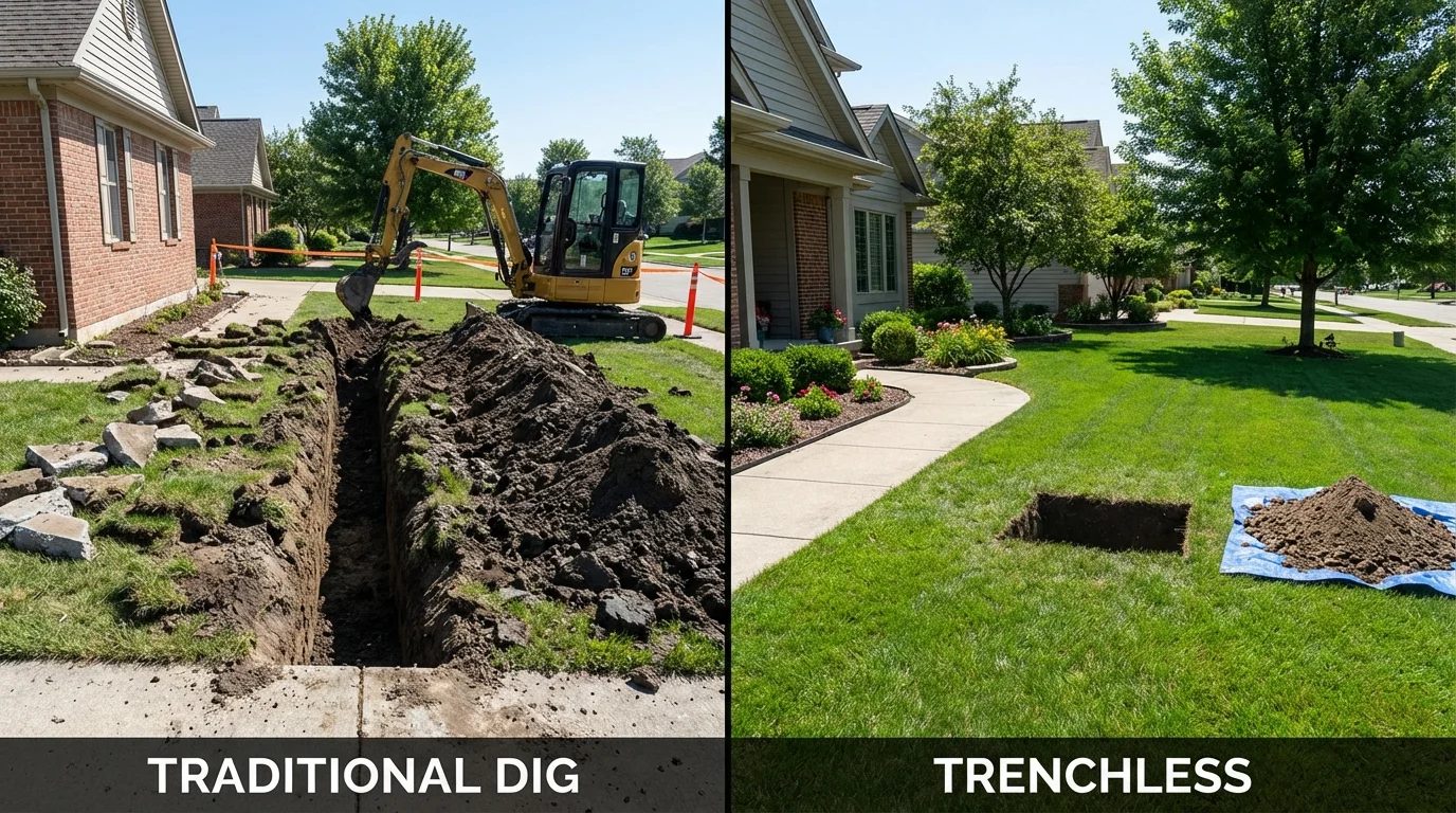 Trenchless sewer repair with minimal yard damage versus traditional excavation in Williamsburg, KY